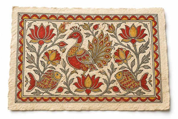 Mithila Lotus Courtyard — Ready-to-Hang Canvas