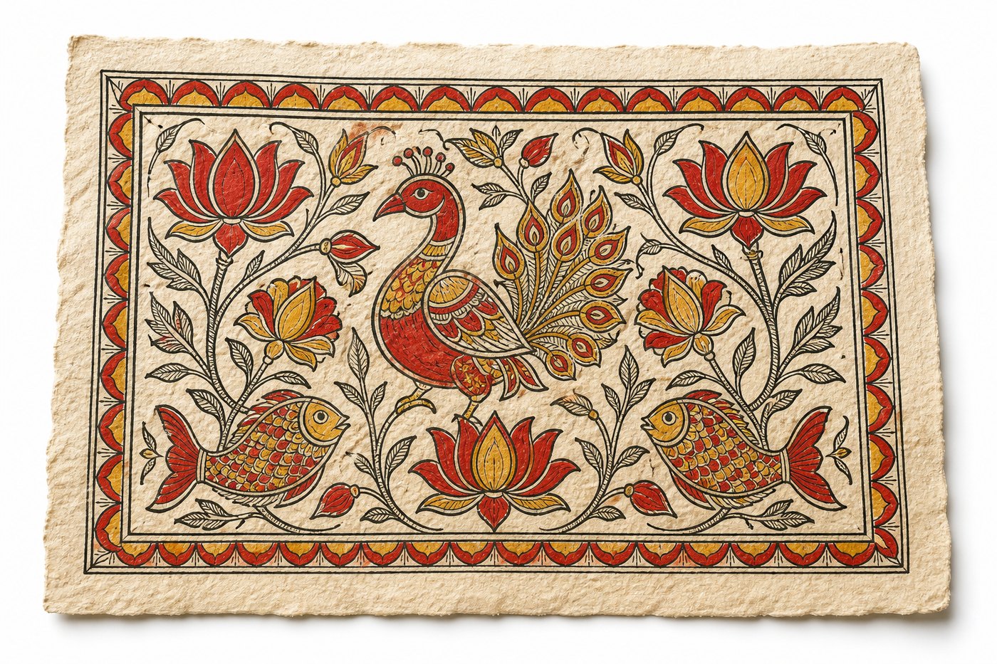 Lotus pond — Madhubani-inspired painting