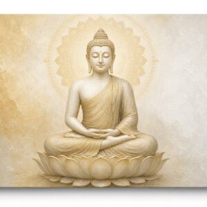 Meditating Buddha Ivory Gold canvas wall painting