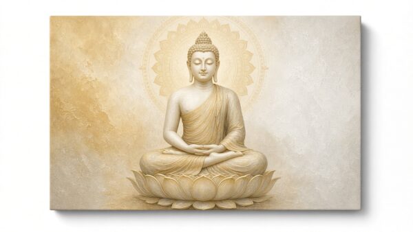 Meditating Buddha Ivory Gold canvas wall painting