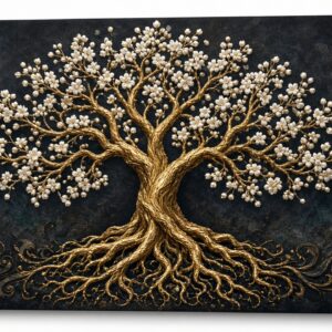 Golden Tree of Life Blossom canvas wall painting