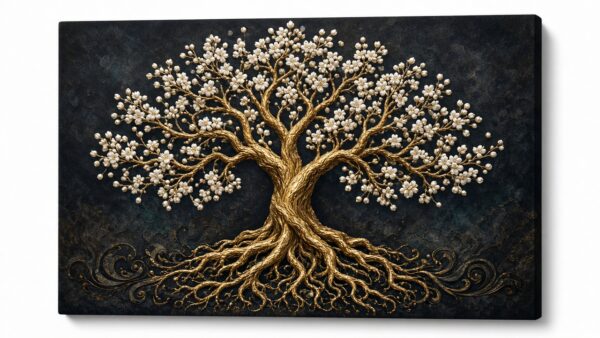 Golden Tree of Life Blossom canvas wall painting