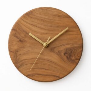 Minimal Teak Wall Clock Brass Hands