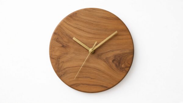 Minimal Teak Wall Clock Brass Hands