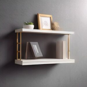 Sheesham Floating Wall Shelf Brass