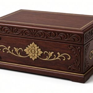 Carved Wood Jewelry Box — Brass Filigree