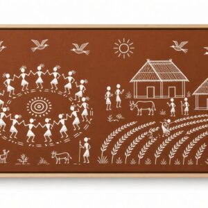 Warli Harvest Village framed canvas wall painting