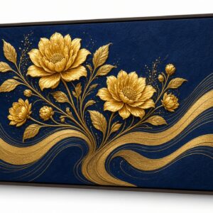 Golden Bloom Waves canvas wall painting