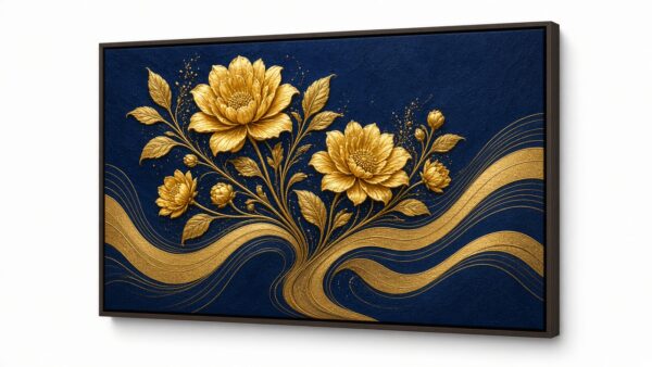 Golden Bloom Waves canvas wall painting