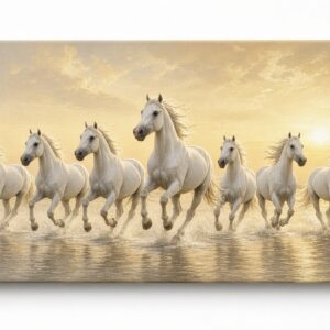 Seven White Horses Golden Sunrise canvas wall painting