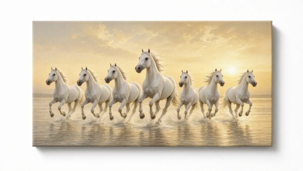 Seven White Horses Golden Sunrise canvas wall painting