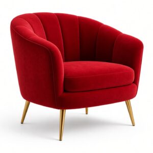 Velvet Accent Chair with Carved Wooden Legs