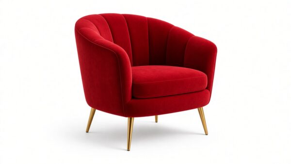 Velvet Accent Chair with Carved Wooden Legs