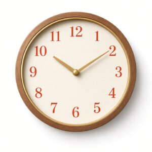 Teak Wood Round Wall Clock with Warm Terracotta Numerals