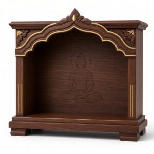 Compact Teak Pooja Mandir — Brass Accents