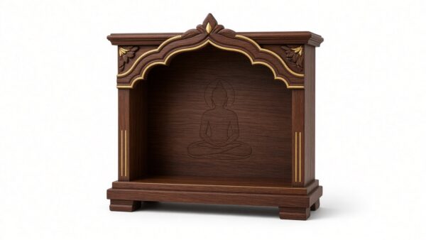 Compact Teak Pooja Mandir — Brass Accents