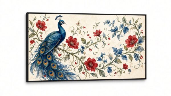 Srikalahasti Peacock Vine Canvas Wall Painting